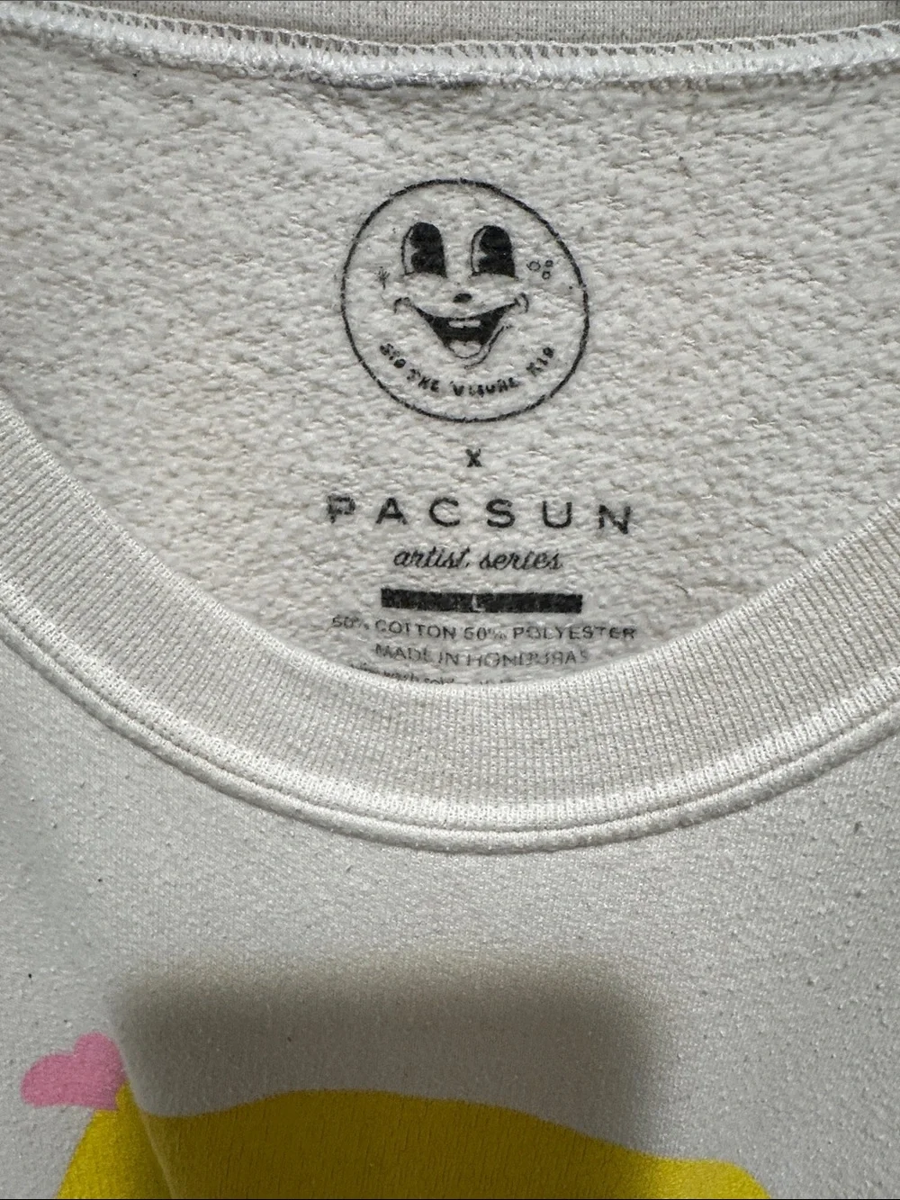 PacSun Cream Graphic Crewneck Sweatshirt with Yellow & Pink Accents